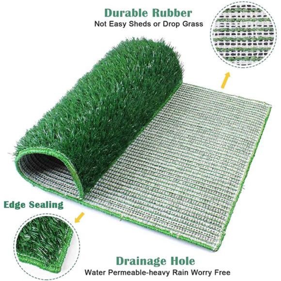 Dog Grass Pad with Tray, Large Dog Litter Box w/ 2 Fake Pee Grasses - 20" x 30" - Picture 4 of 6